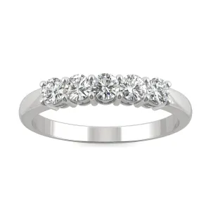 0.50 CTW DEW Round Moissanite Five Stone Ring in 14K White Gold