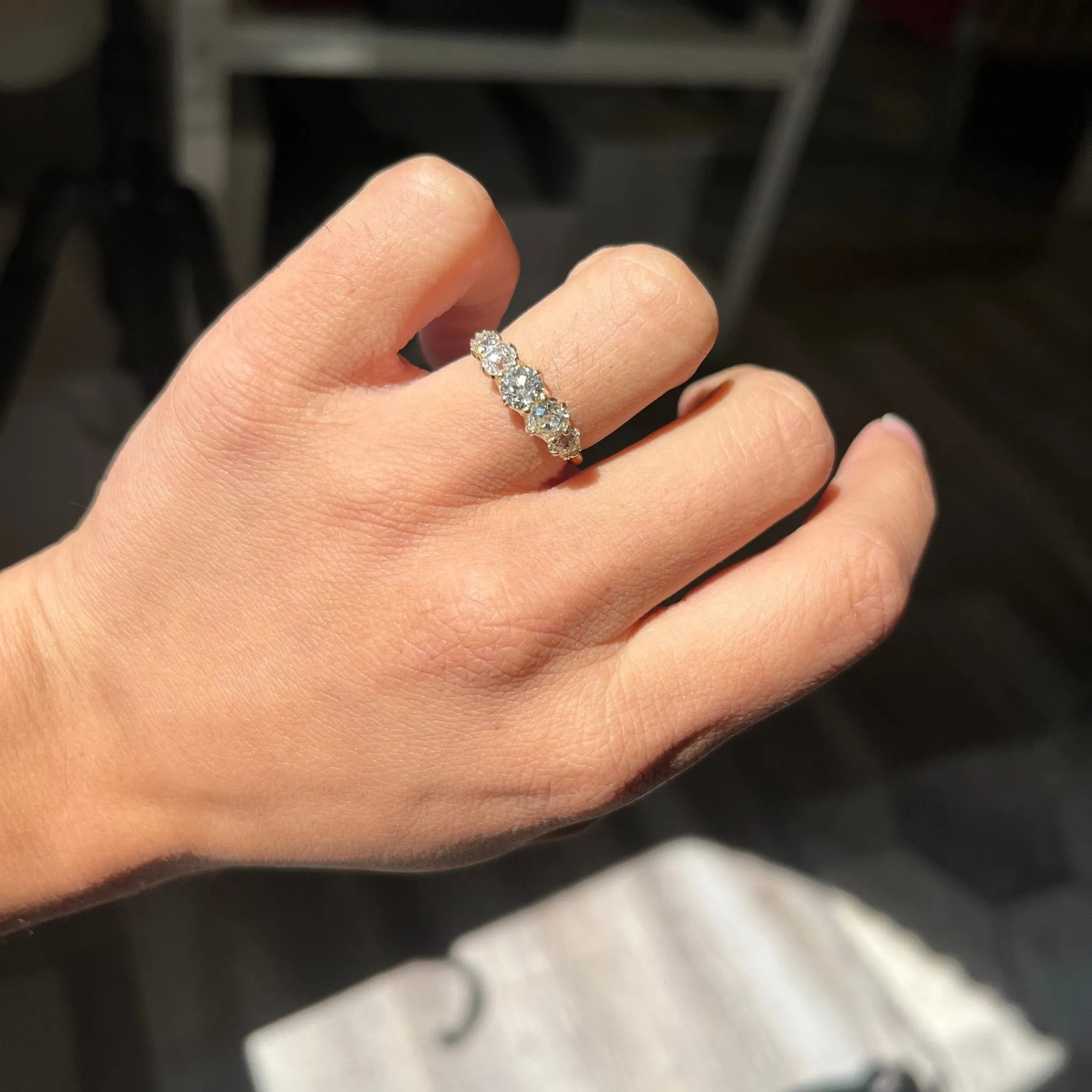1.60ctw Graduated Old Mine Cut Diamond 5-Stone Band