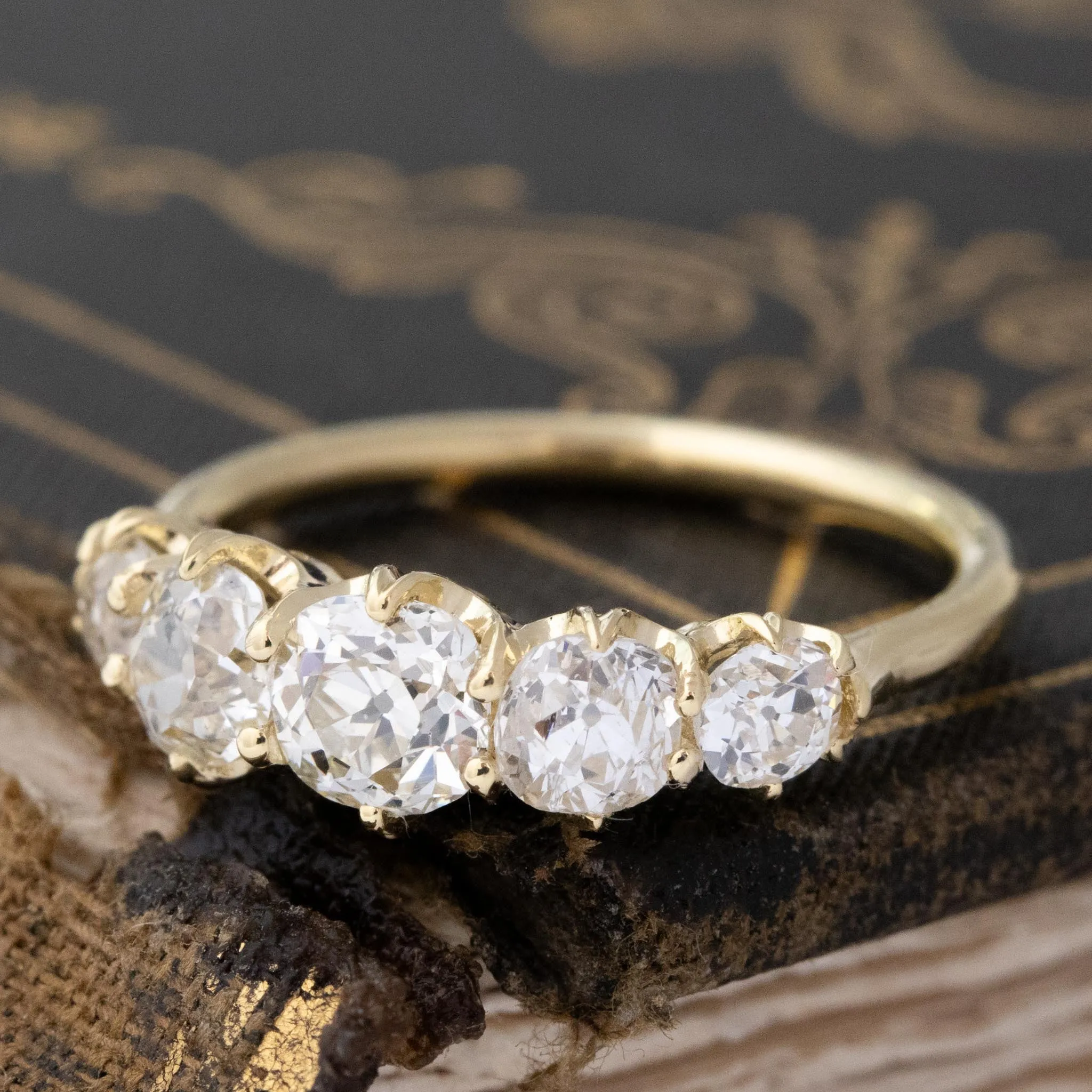 1.60ctw Graduated Old Mine Cut Diamond 5-Stone Band