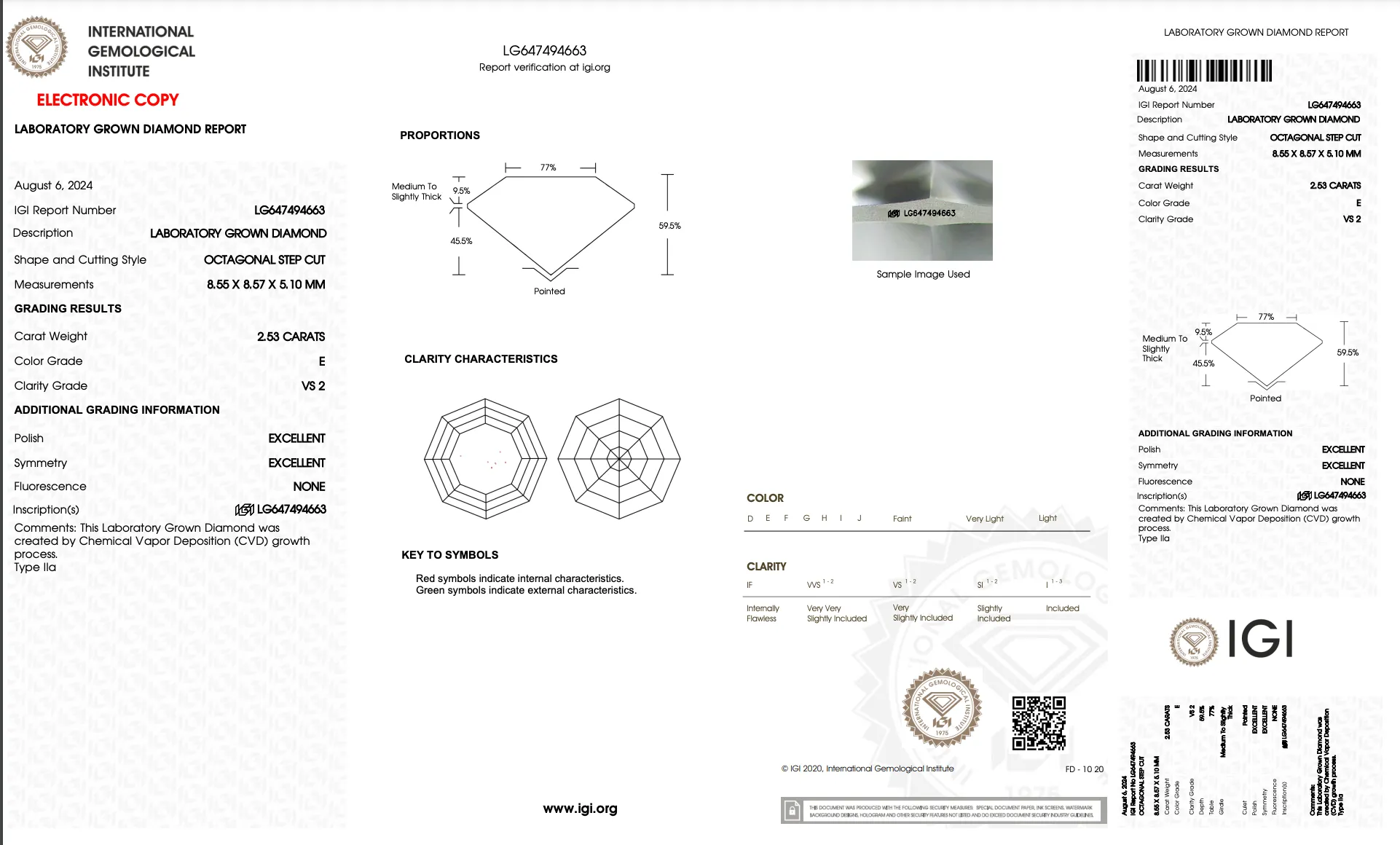 2.53 CARAT OCTAGON LAB DIAMOND