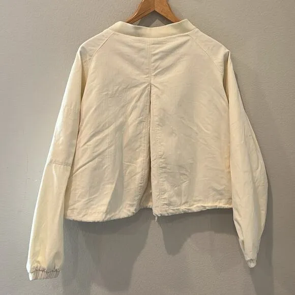 Able Bomber Jacket | Cream Cotton | Zippered | Size Small Oversized