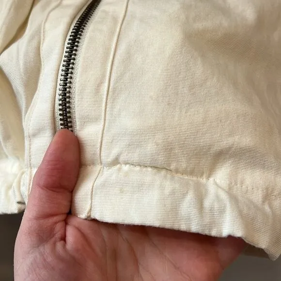 Able Bomber Jacket | Cream Cotton | Zippered | Size Small Oversized
