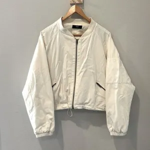 Able Bomber Jacket | Cream Cotton | Zippered | Size Small Oversized