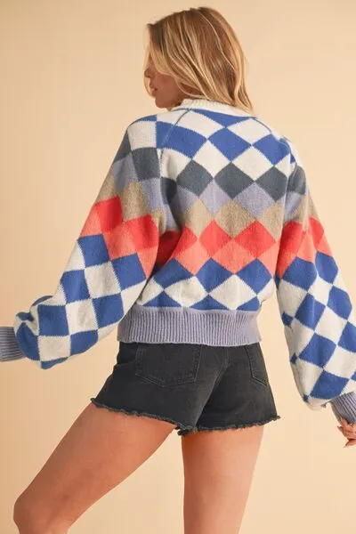 Aemi   Co Diamond Mock Neck Raglan Sleeve Sweater