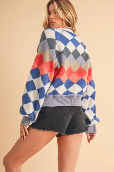 Aemi   Co Diamond Mock Neck Raglan Sleeve Sweater