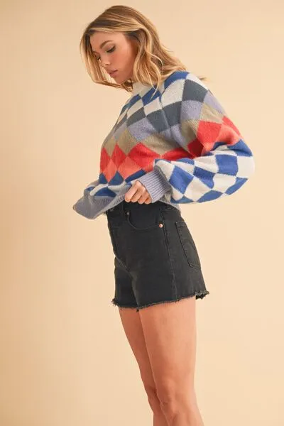 Aemi   Co Diamond Mock Neck Raglan Sleeve Sweater