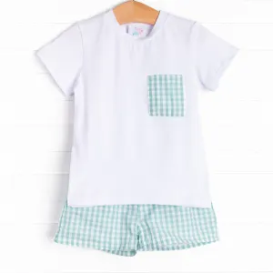 Alex Short Set, Mint Gingham