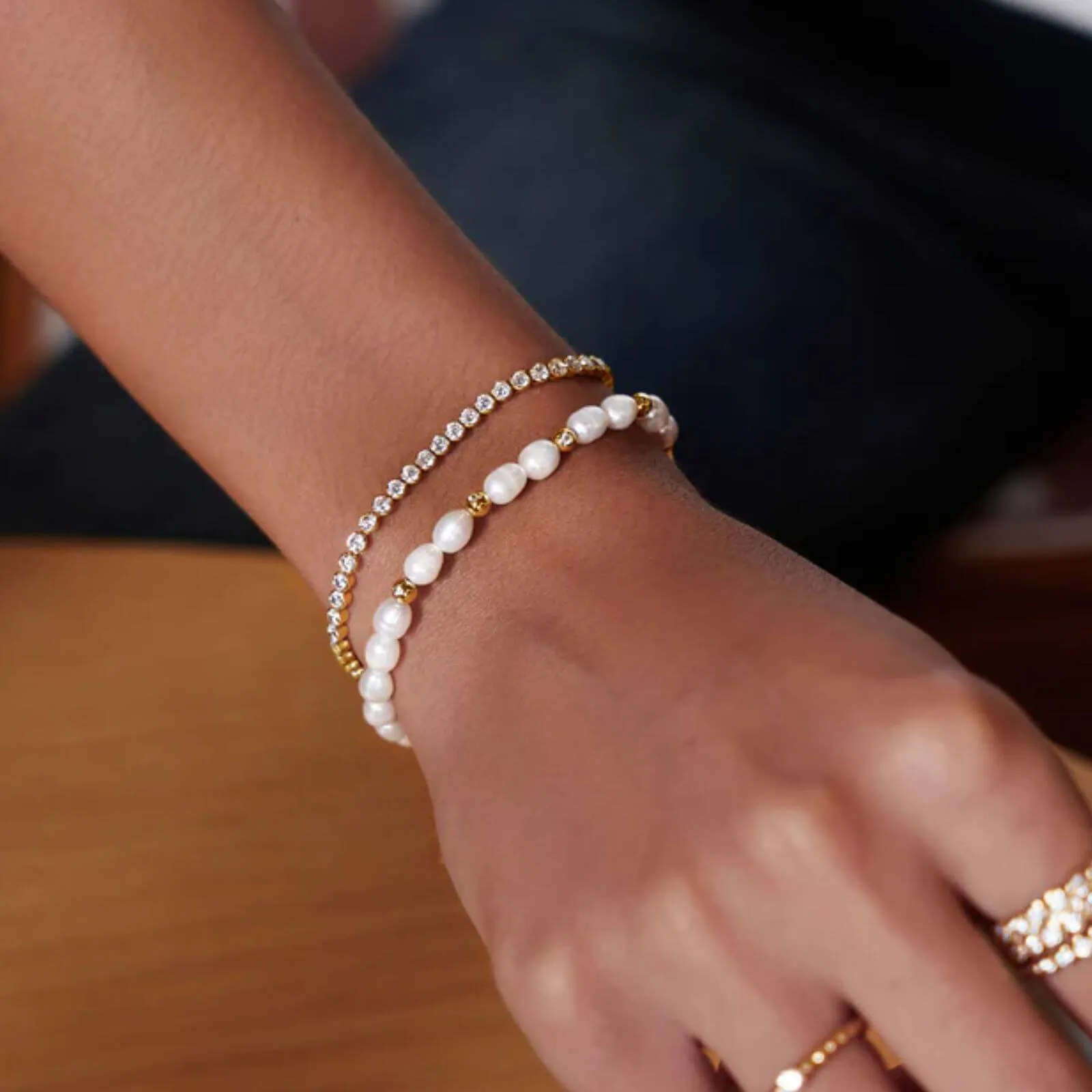 Ania Haie Chic Creator Gold Freshwater Pearl & Cubic Zirconia Bracelet