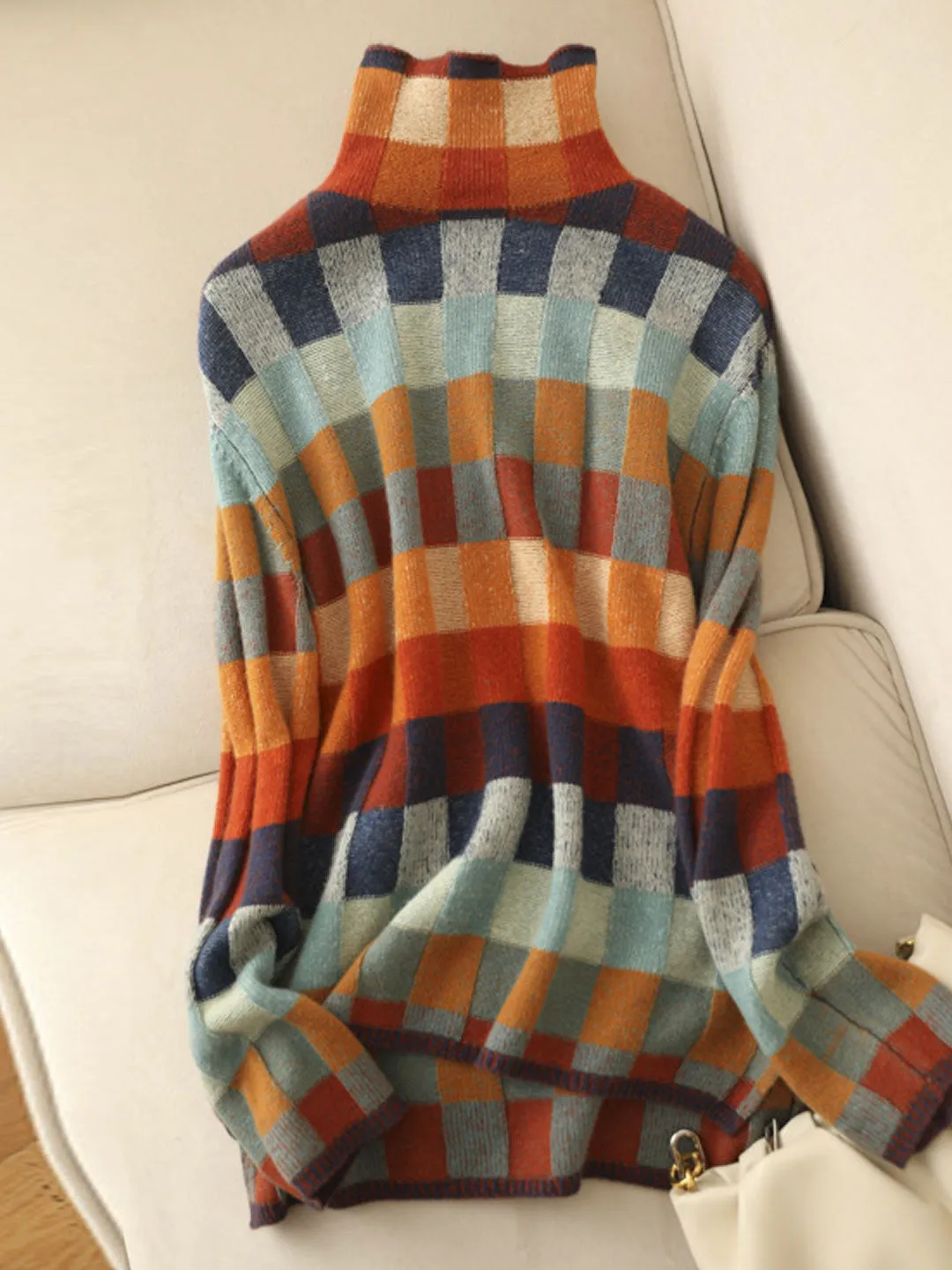 Anna | Loose Turtleneck Plaid Knitted Sweater