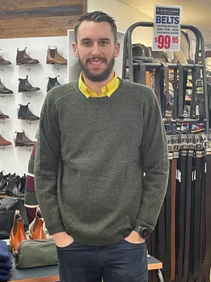 Ansett Clothing - Lambswool Crew Neck Jumper - Pine | Denim