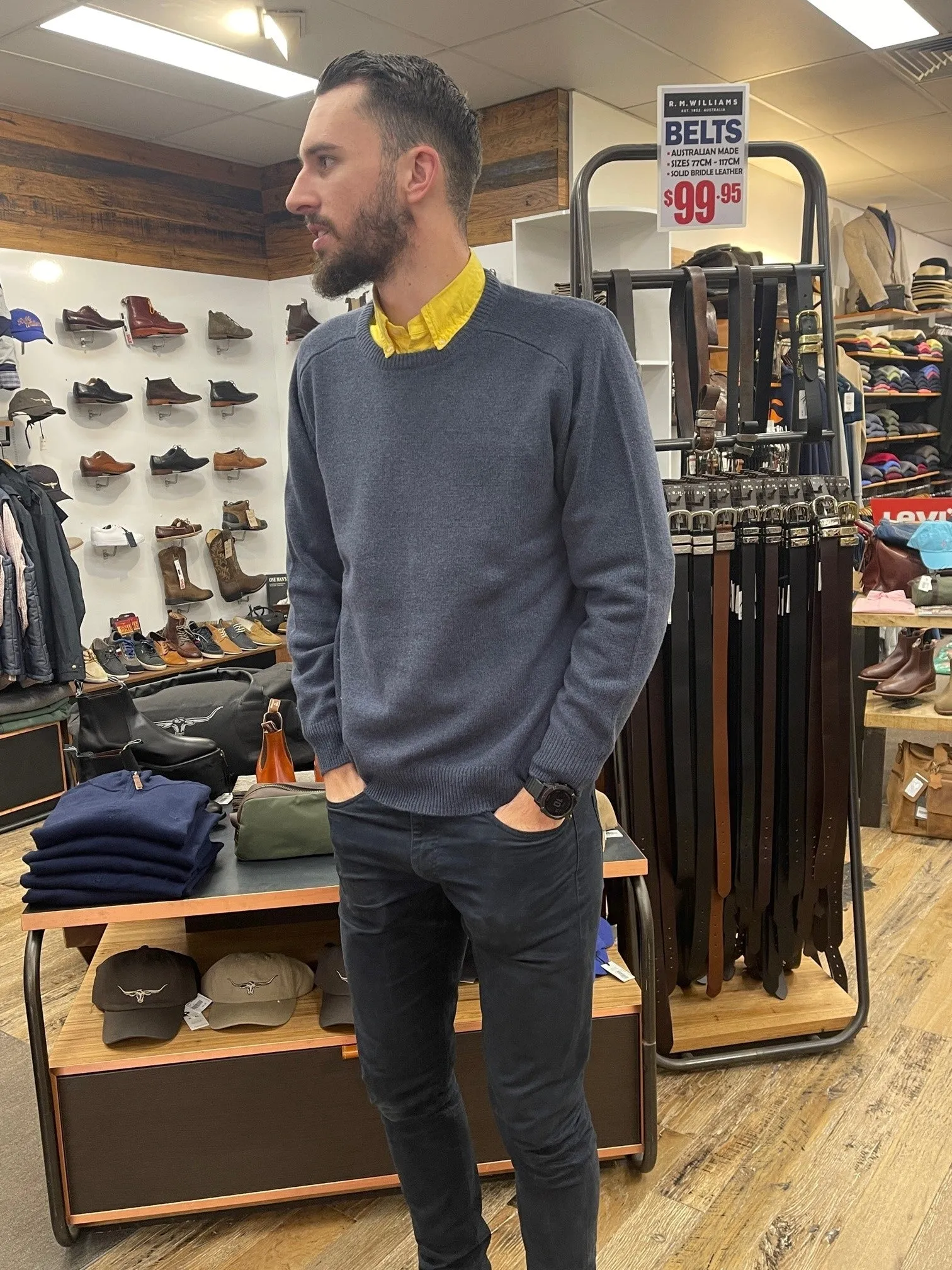Ansett Clothing - Lambswool Crew Neck Jumper - Pine | Denim
