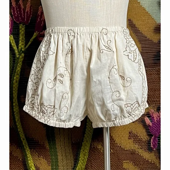 Anthropologie Embroidered Bloomer Pajama Shorts S