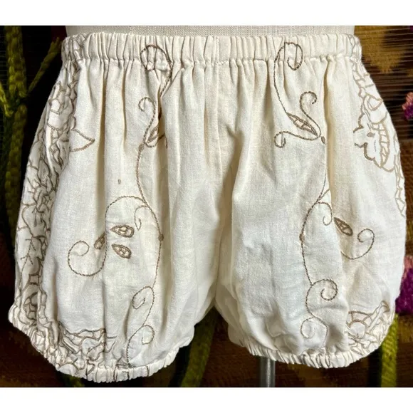 Anthropologie Embroidered Bloomer Pajama Shorts S