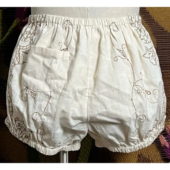 Anthropologie Embroidered Bloomer Pajama Shorts S