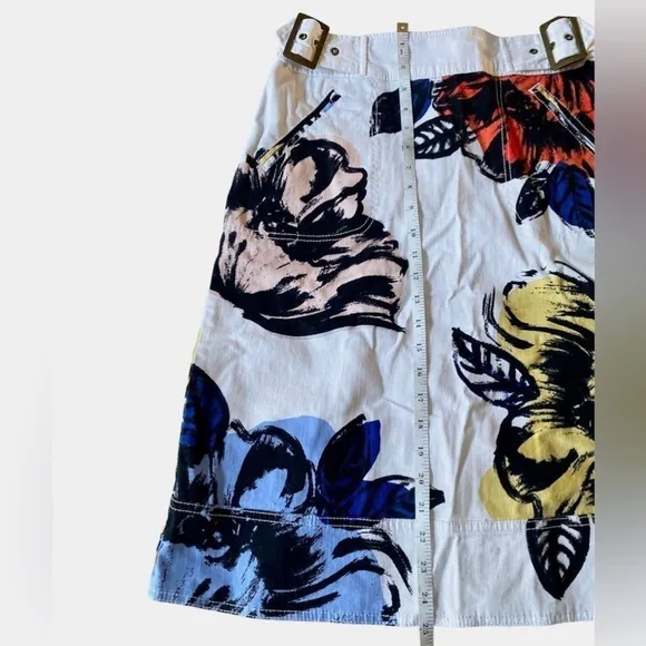 Anthropologie Maeve - White Denim Floral Belt Skirt