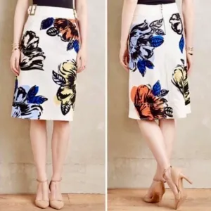 Anthropologie Maeve - White Denim Floral Belt Skirt