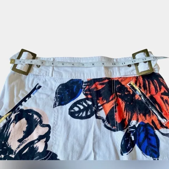 Anthropologie Maeve - White Denim Floral Belt Skirt