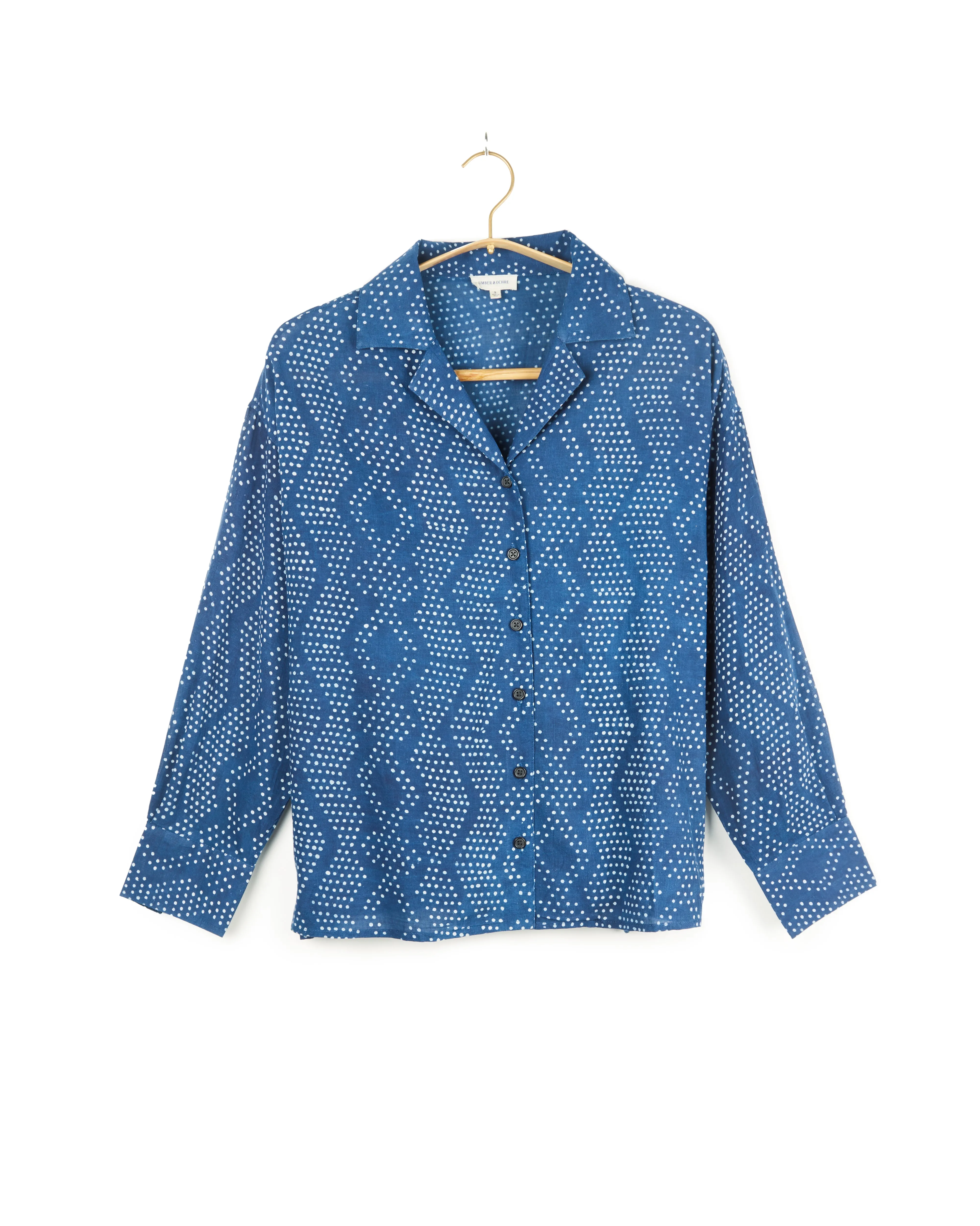 Anvi Drop Shoulder Shirt in Dot Print Indigo
