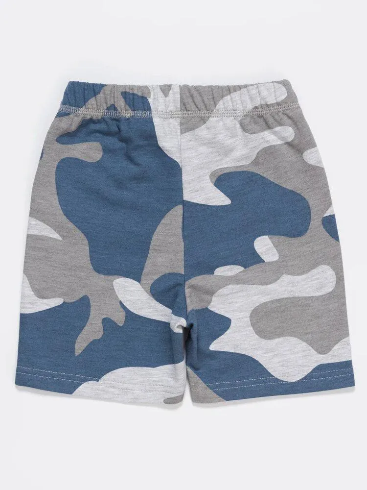 Artie - Blue & Grey Camo French Terry Baby and Boy Shorts
