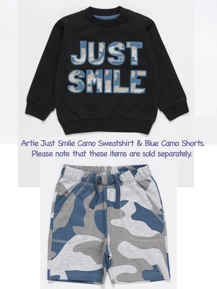 Artie - Blue & Grey Camo French Terry Baby and Boy Shorts