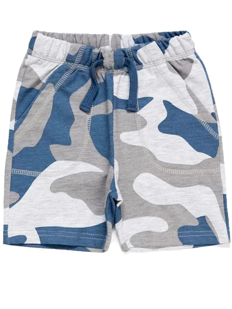 Artie - Blue & Grey Camo French Terry Baby and Boy Shorts