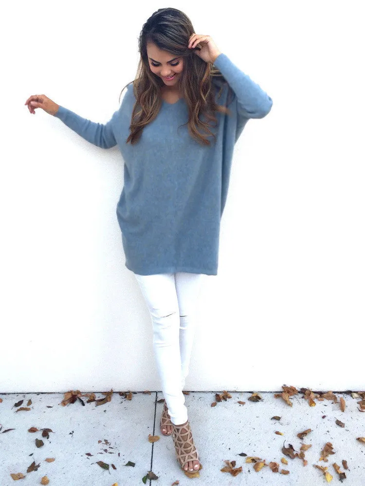 Autumn Winter Sweater Women Pullovers Knitted Casual Cashmere Sweaters V-Neck Loose Pullover Long Sleeve Jumpers