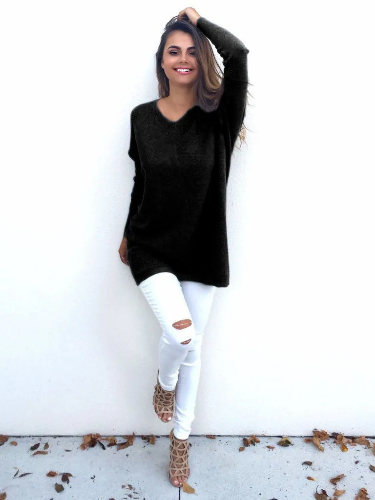 Autumn Winter Sweater Women Pullovers Knitted Casual Cashmere Sweaters V-Neck Loose Pullover Long Sleeve Jumpers