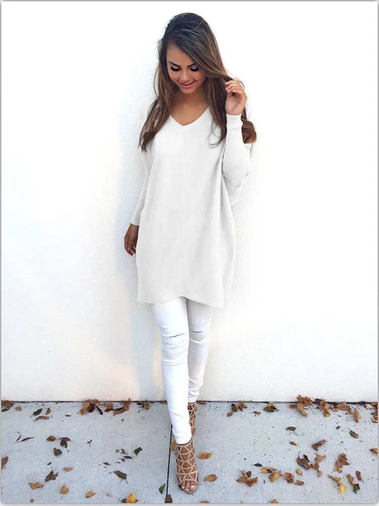 Autumn Winter Sweater Women Pullovers Knitted Casual Cashmere Sweaters V-Neck Loose Pullover Long Sleeve Jumpers