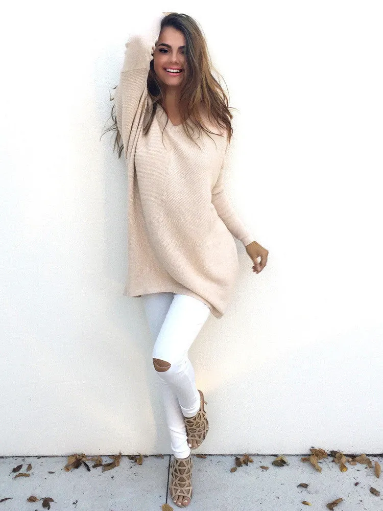 Autumn Winter Sweater Women Pullovers Knitted Casual Cashmere Sweaters V-Neck Loose Pullover Long Sleeve Jumpers