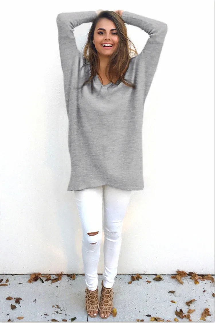 Autumn Winter Sweater Women Pullovers Knitted Casual Cashmere Sweaters V-Neck Loose Pullover Long Sleeve Jumpers