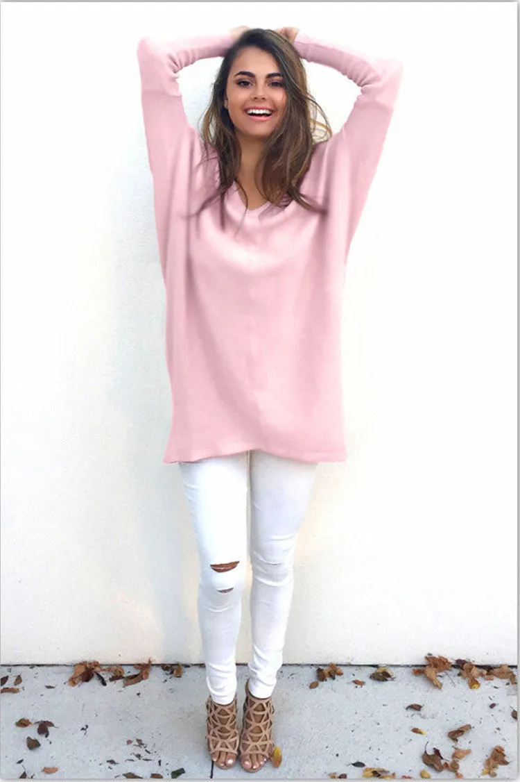 Autumn Winter Sweater Women Pullovers Knitted Casual Cashmere Sweaters V-Neck Loose Pullover Long Sleeve Jumpers
