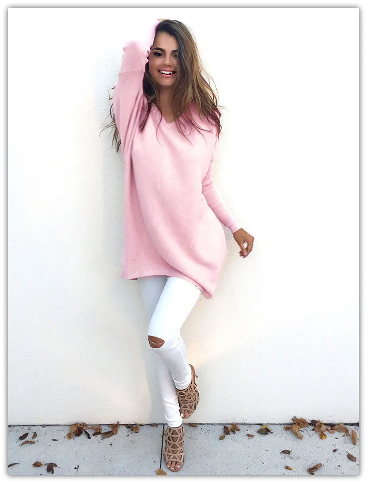 Autumn Winter Sweater Women Pullovers Knitted Casual Cashmere Sweaters V-Neck Loose Pullover Long Sleeve Jumpers