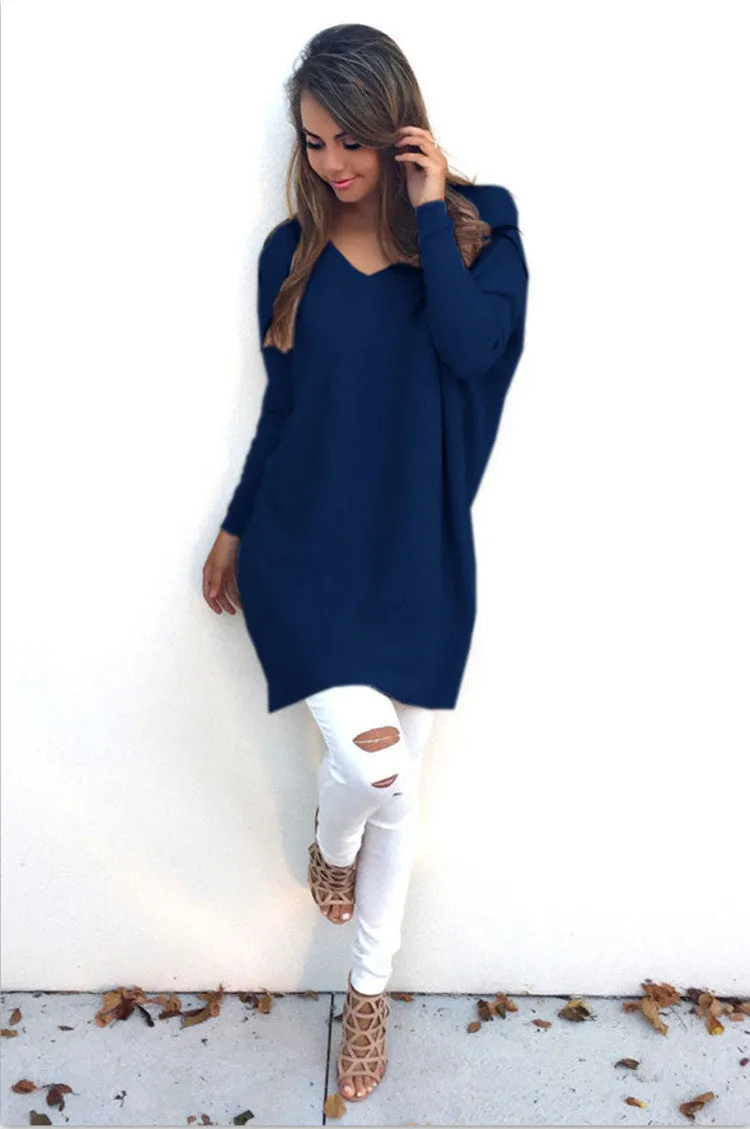 Autumn Winter Sweater Women Pullovers Knitted Casual Cashmere Sweaters V-Neck Loose Pullover Long Sleeve Jumpers