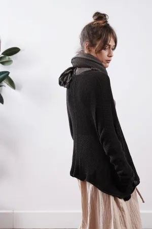 Beka loose cardigan with pockets in Charcoal Dark Brown