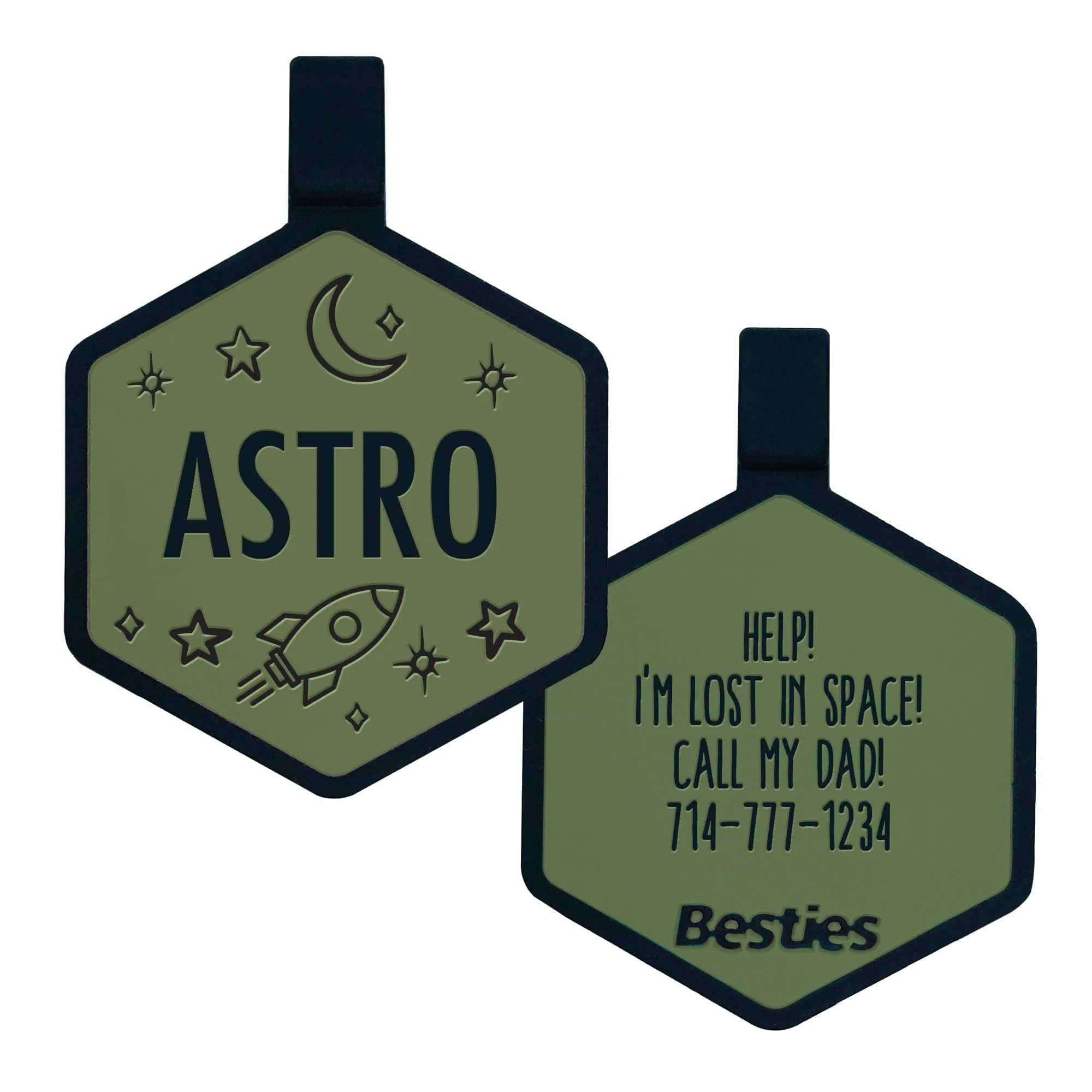 Besties Pets - Space Cadet Silicone Dog ID Tag: Chartreuse