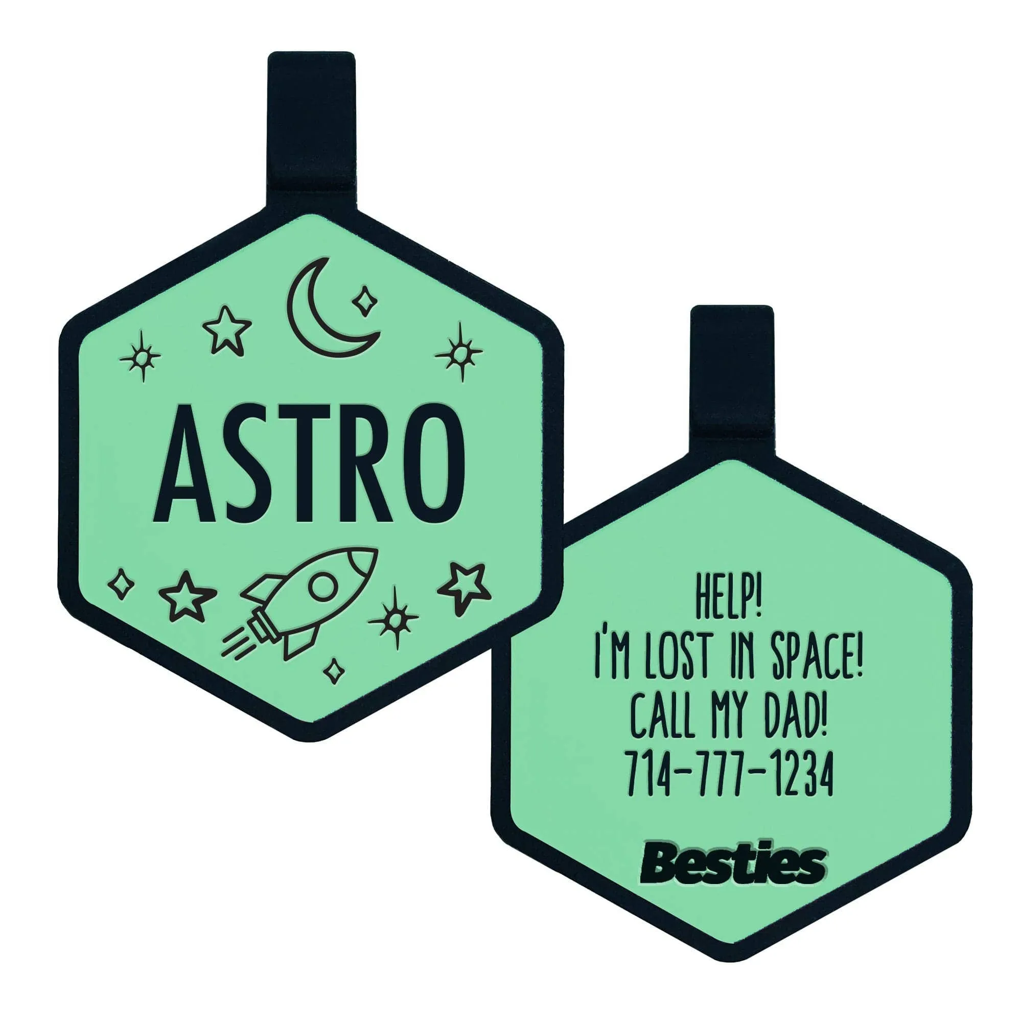 Besties Pets - Space Cadet Silicone Dog ID Tag: Chartreuse
