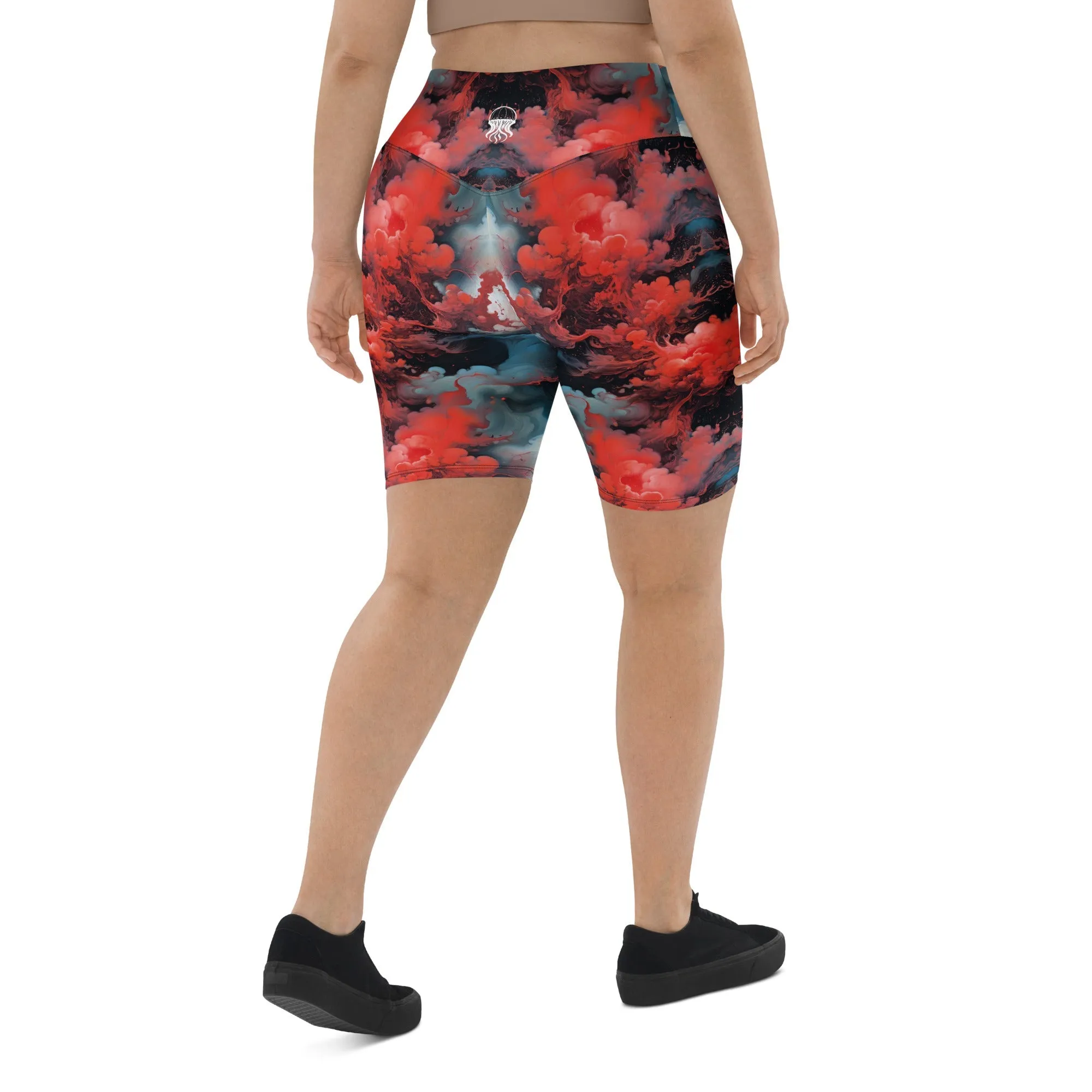 Biker Shorts - Ethereal Crimson Flow - Dark