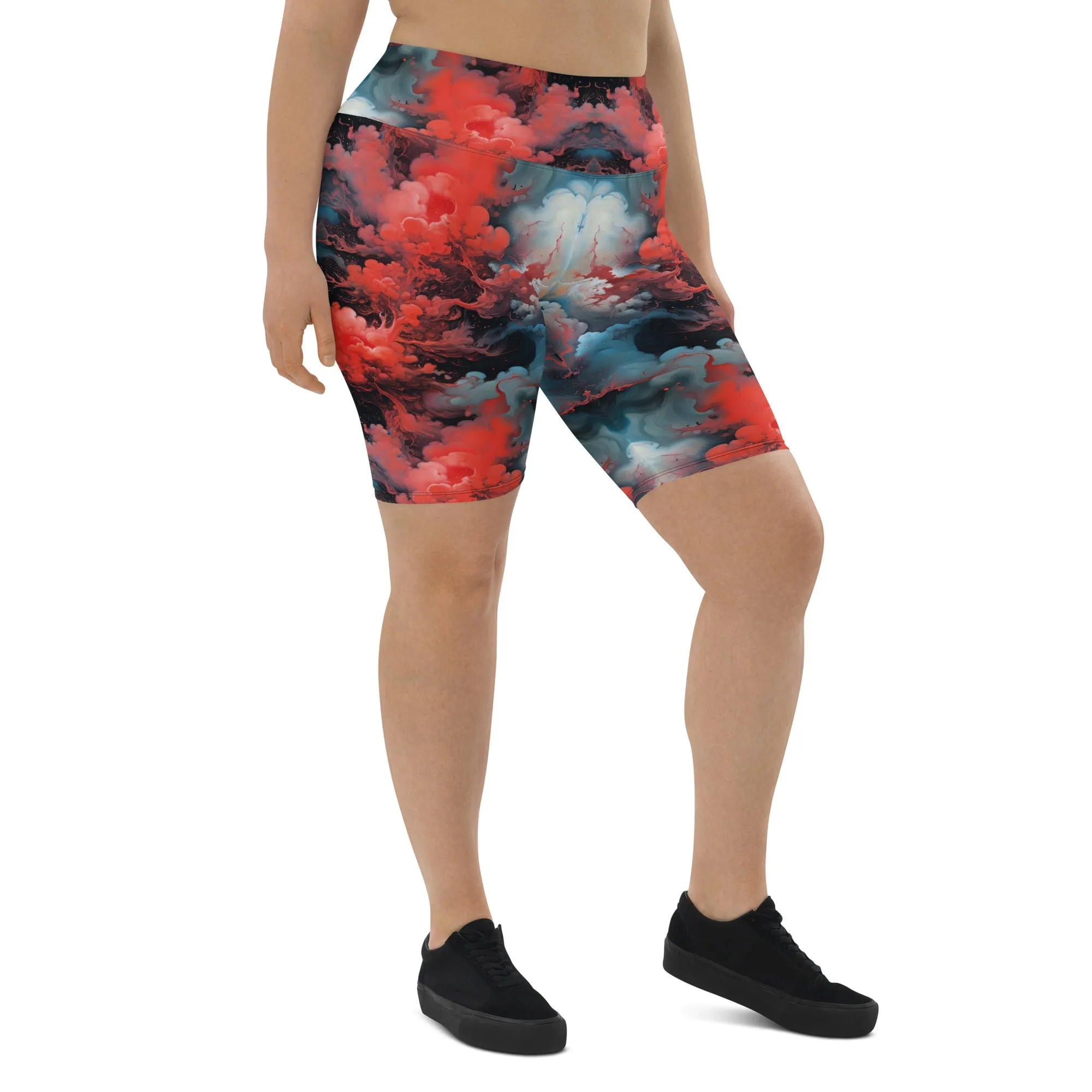 Biker Shorts - Ethereal Crimson Flow - Dark