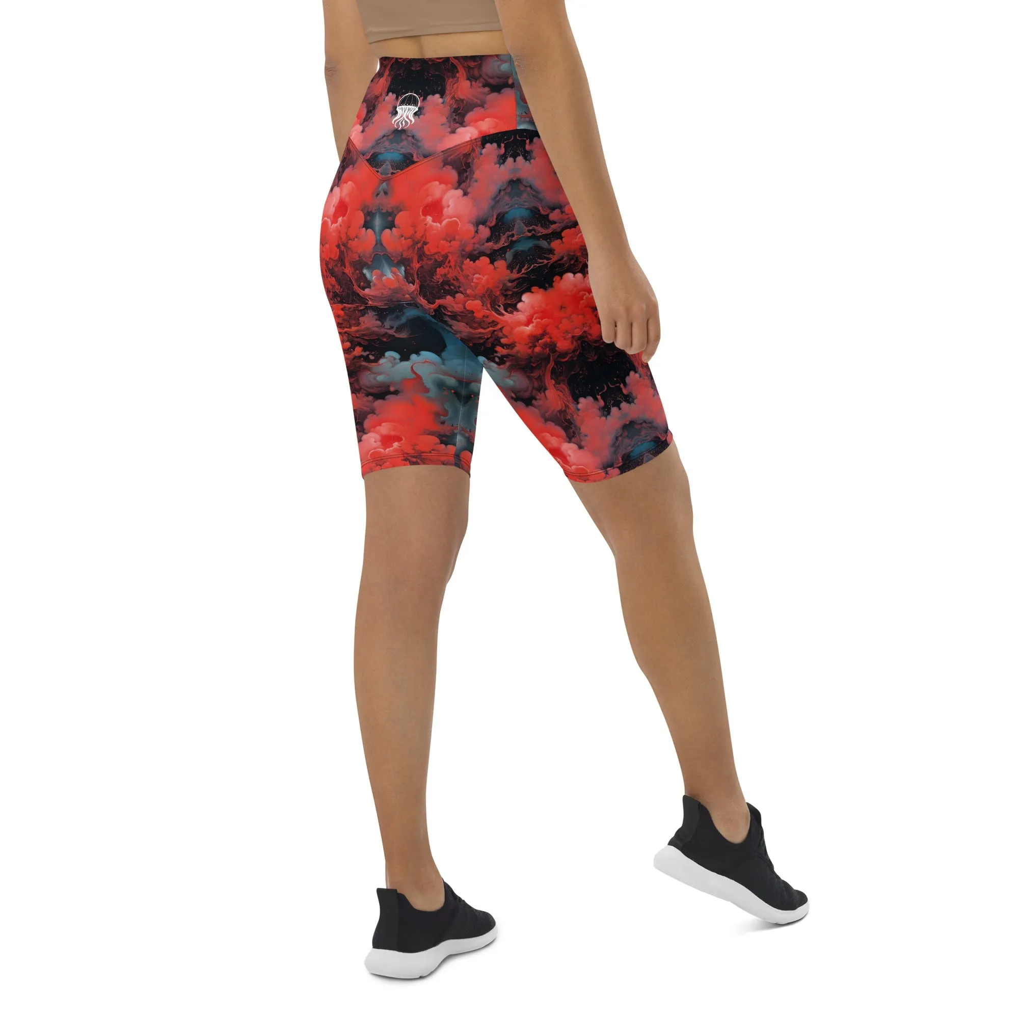 Biker Shorts - Ethereal Crimson Flow - Dark