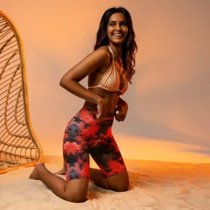 Biker Shorts - Ethereal Crimson Flow - Dark
