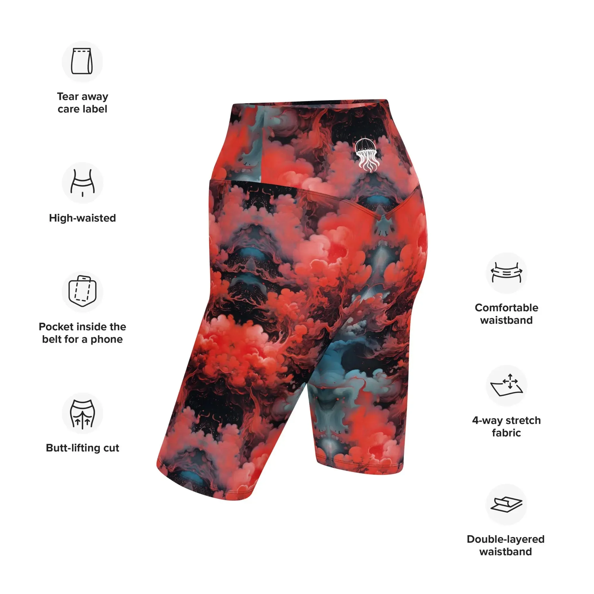 Biker Shorts - Ethereal Crimson Flow - Dark