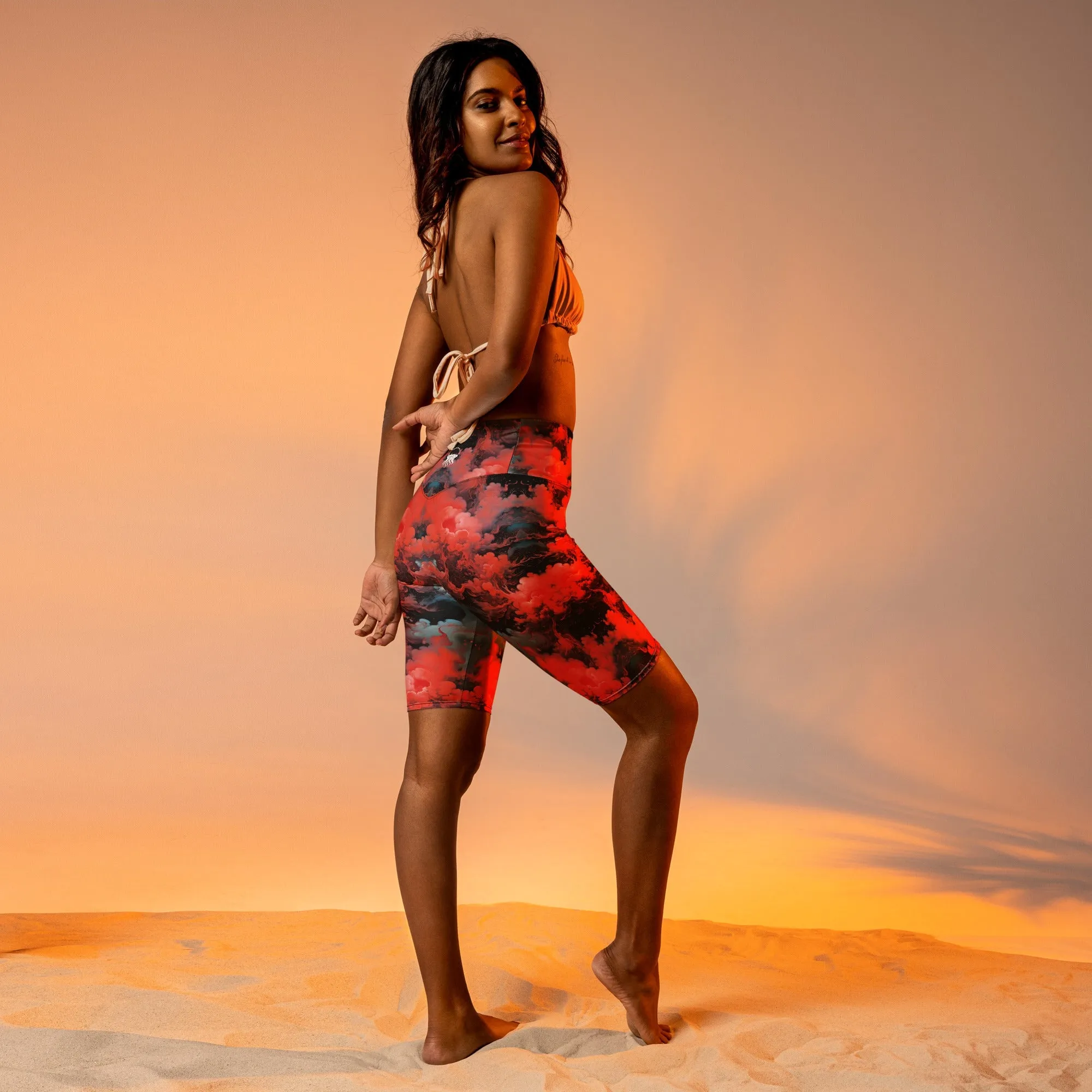Biker Shorts - Ethereal Crimson Flow - Dark
