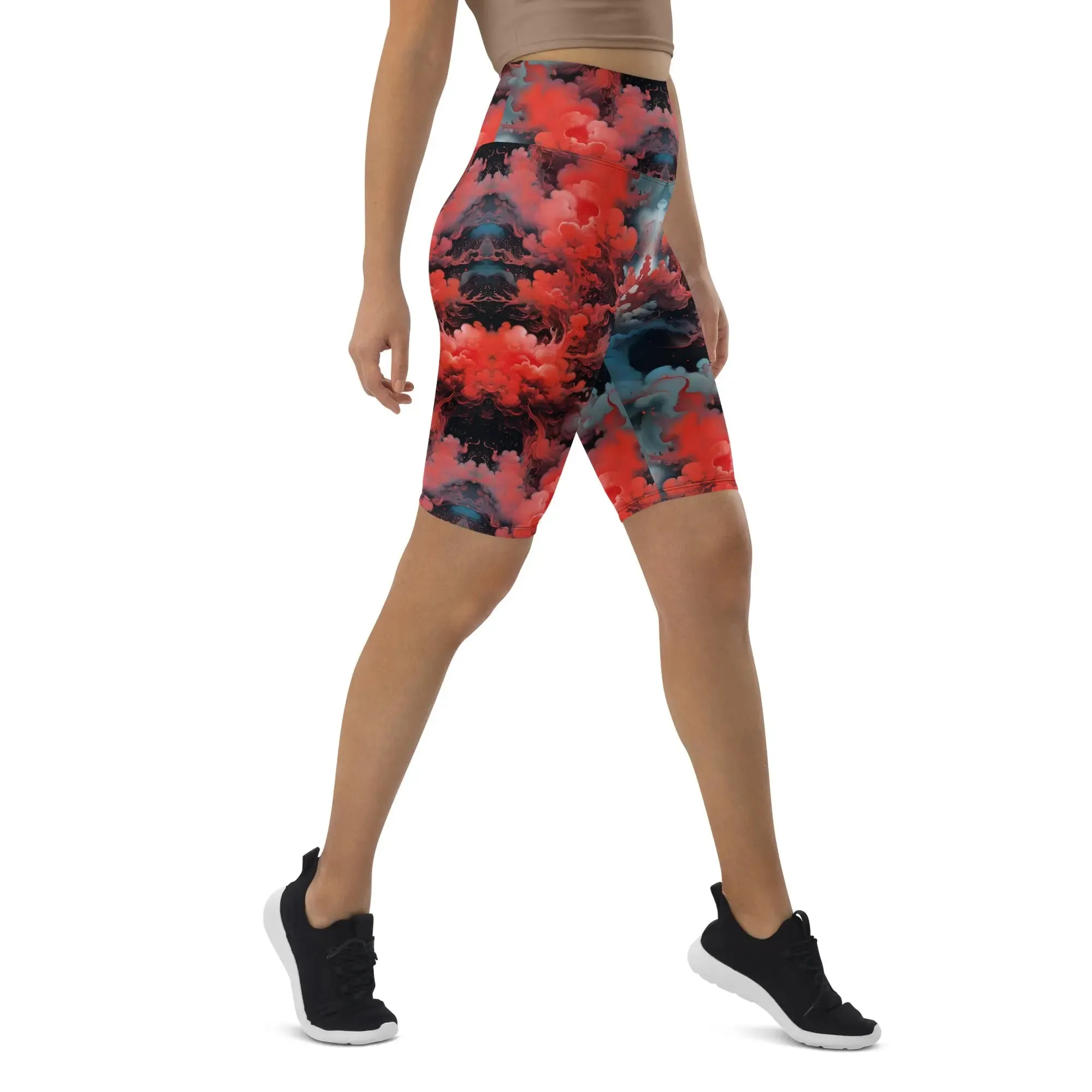 Biker Shorts - Ethereal Crimson Flow - Dark