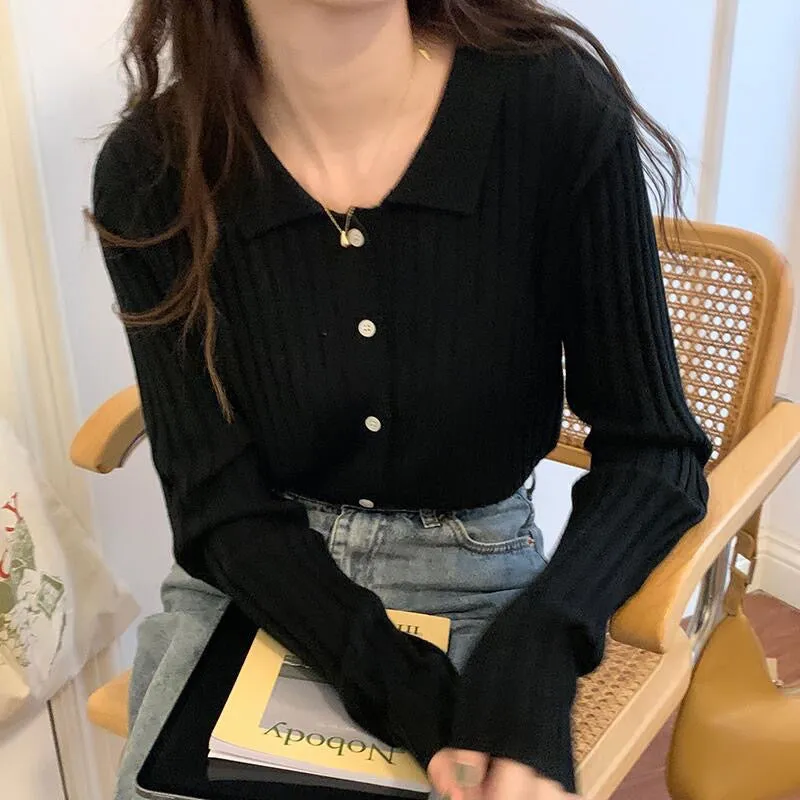 Black Collared Sweater Top