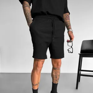 BLACK RELAXED FIT COTTON CRUSH SHORTS