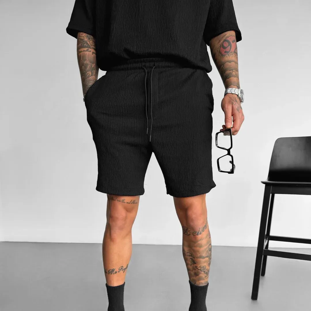 BLACK RELAXED FIT COTTON CRUSH SHORTS