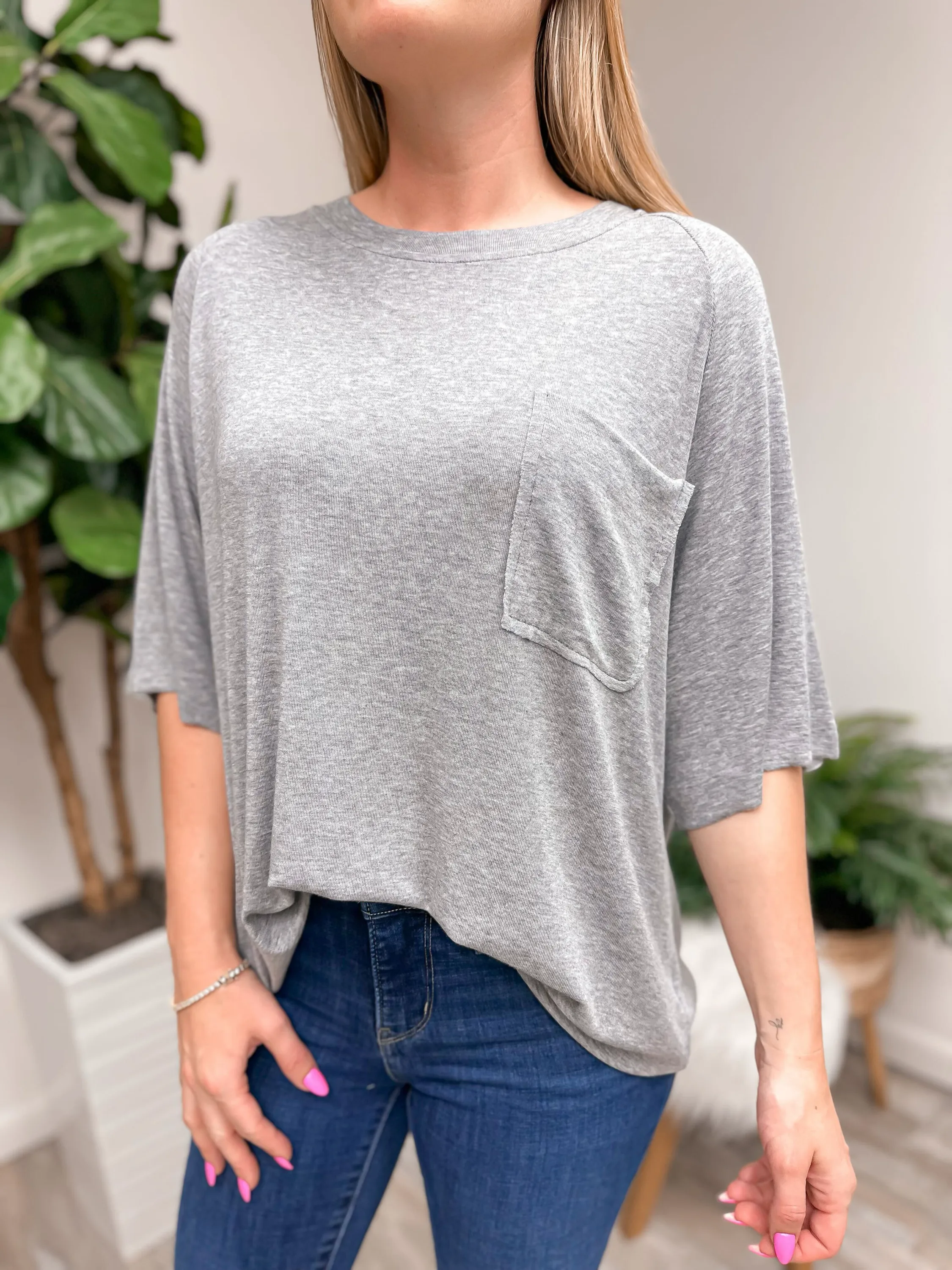 Boxy Raglan Pocket Tee by POL - Heather Grey