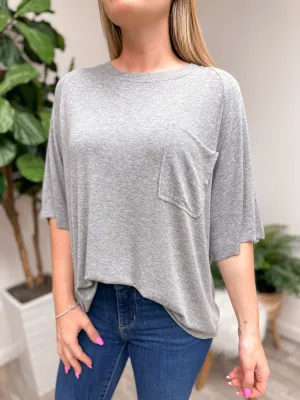 Boxy Raglan Pocket Tee by POL - Heather Grey