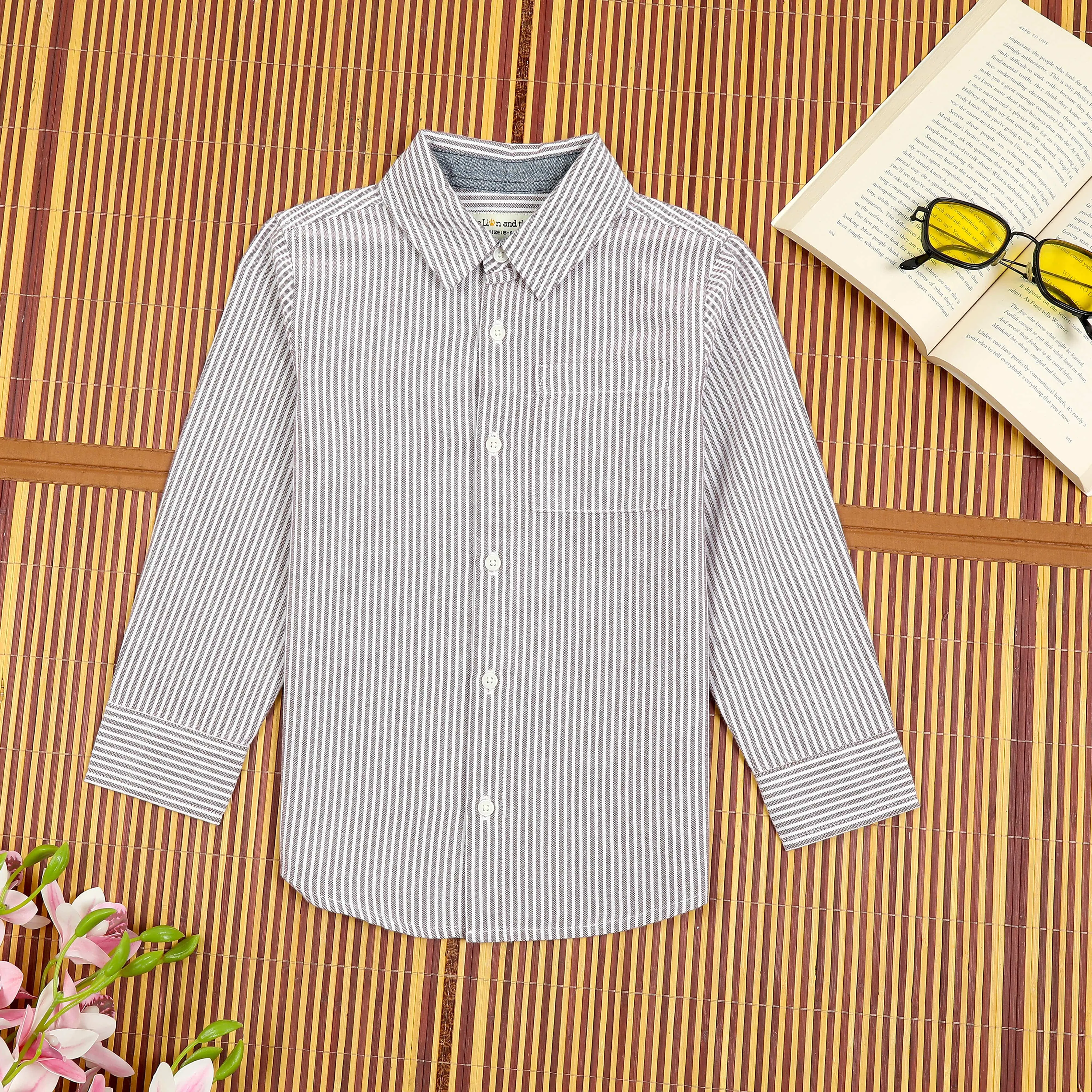 Boys Stripe Full Sleeve Shirt Brown