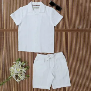 Boys Textured Seersucker Resort Shirt & Short Co-Ord Set Porcelain White